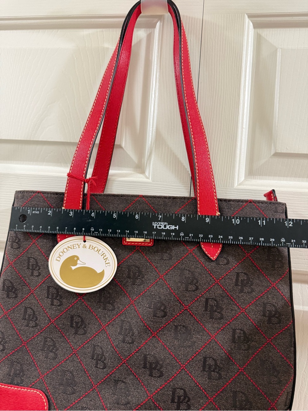 Dooney & Bourke DB Monogram Tote Bag NWT Brown Red Shopper w Zip Pouch - Picture 14 of 17